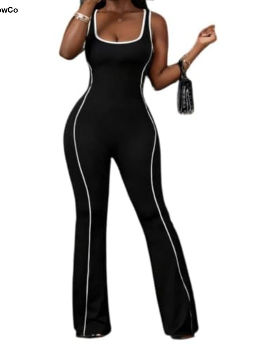 Women Workout Jumpsuit Flare Leg Built-in Bra Sleeveless Yoga Romper